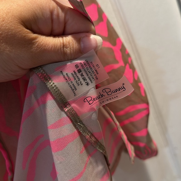 Beach Bunny Swimwear Neon Pink Tan Tiger Stripe Cover Up Shirt L Swim Beach - Picture 2 of 7